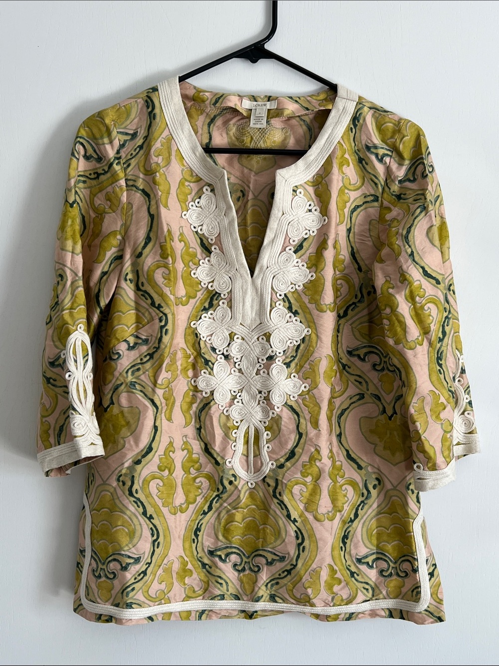 J crew silk tunic top embroidered detail size 2 bohemian